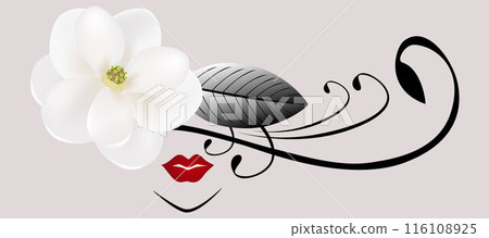 Abstract portrait of a girl with a magnolia flower. Abstract portrait of a girl with a magnolia flower. 116108925