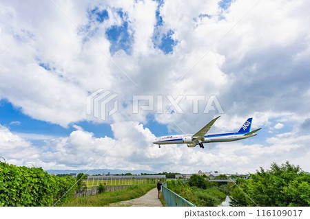Osaka Airport (Itami Airport) in summer, landing plane, Toyonaka City, Osaka Prefecture Osaka Airport (Itami Airport) in summer, landing plane, Toyonaka City, Osaka Prefecture 116109017