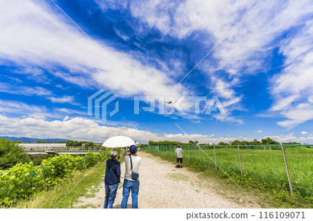夏季 大阪機場(伊丹機場) 降落飛機與畫廊 大阪府豐中市 夏季 大阪機場(伊丹機場) 降落飛機與畫廊 大阪府豐中市 116109071