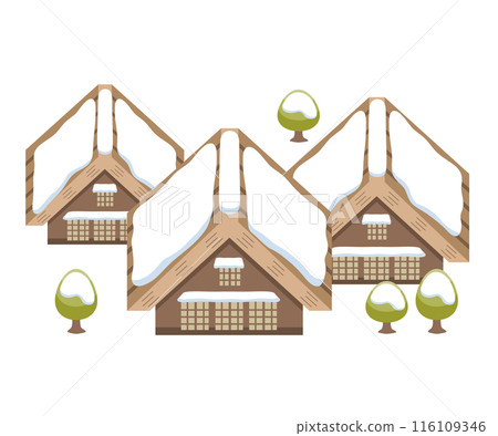 Illustration material of a Gassho-style house (winter) - Japan, Gifu, Shirakawa-go 116109346