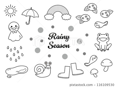 雨季插畫素材集 雨季可愛單色線描 雨季插畫素材集 雨季可愛單色線描 116109530