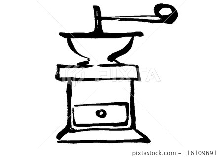 Brush-drawn illustration of a coffee mill Brush-drawn illustration of a coffee mill 116109691