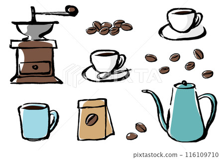 刷觸式咖啡時間圖像插圖集 116109710