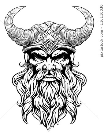 Viking Warrior Man Strong Mascot Face in Helmet 116110030