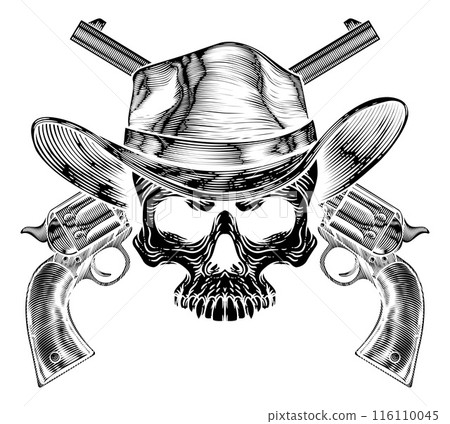 Cowboy Hat Pistols Skull Pirate Cross Bones 116110045
