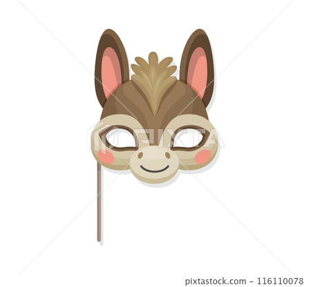 Donkey animal carnival party mask. Festival or birthday costume. Isolated vector cute burro disguise with long ears, accessory for masquerade, Halloween, festive event or kids holiday celebration 116110078