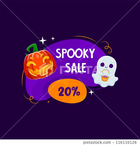 Halloween frame with kawaii ghost character holding basket brimming with sweets, and holiday pumpkin. Isolated vector sale badge purple festive tag or banner with jack lantern, and cute adorable spook Halloween frame with kawaii ghost character holding basket brimming with sweets, and holiday pumpkin. Isolated vector sale badge purple festive tag or banner with jack lantern, and cute adorable spook 116110126