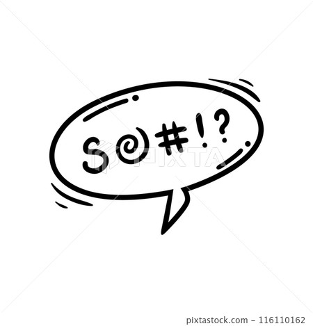 Comic swear speech bubble, hate angry talk, aggressive expletive curse features vector monochrome dialogue cloud and expressive typographic signs, conveying the intensity to the verbal expression 116110162