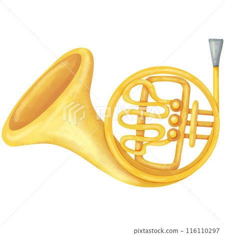 Watercolor paintings of brass are used as illustrations for decorating pieces. 116110297