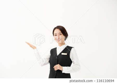 Woman in uniform business hand held up 116110694