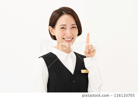 Woman in uniform business pointing Woman in uniform business pointing 116110705