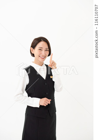 Woman in uniform business pointing 116110707