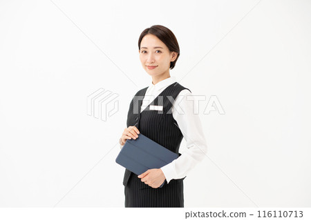 Woman in uniform business tablet Woman in uniform business tablet 116110713