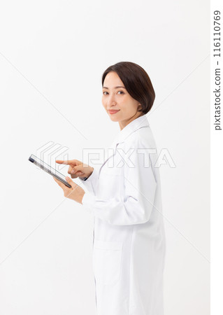 A white lady with a tablet A white lady with a tablet 116110769