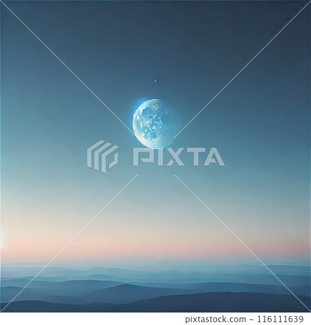 Mountains at sunrise, clear sky and moon Mountains at sunrise, clear sky and moon 116111639