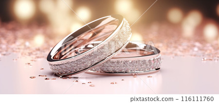 Wedding rings on table 116111760