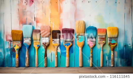 Wooden Canvas of Rainbow Paintbrushes 116111845