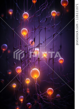 Colorful neural network cells with connecting lines Colorful neural network cells with connecting lines 116111871