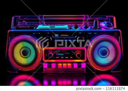 Neon-Lit Vintage Boombox 116111874