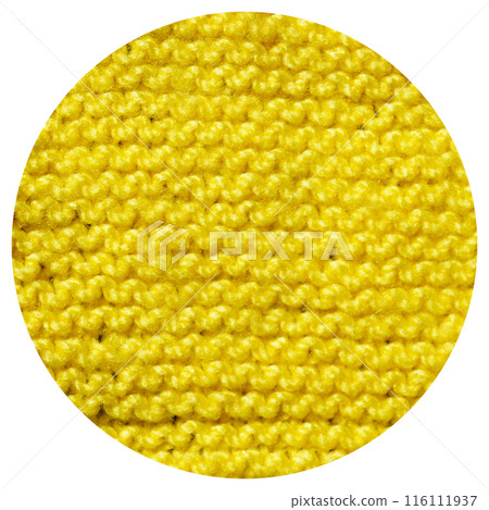 Handmade knitted fabric yellow wool background texture 116111937