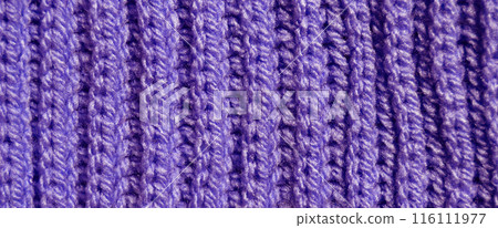 Handmade knitted fabric purple and blue wool background texture 116111977