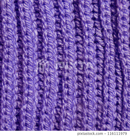Handmade knitted fabric purple and blue wool background texture 116111979