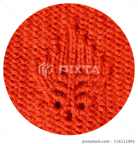Handmade knitted fabric orange or red wool background texture Handmade knitted fabric orange or red wool background texture 116111993