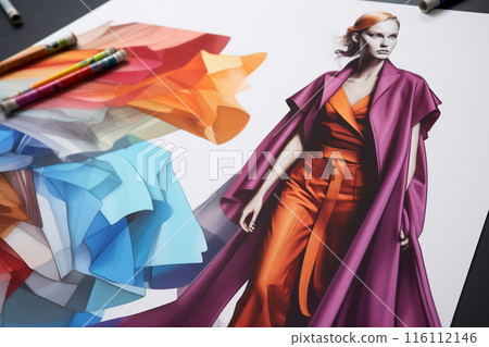 Colorful Reverie: Fashion Model Amongst Fabric Folds Colorful Reverie: Fashion Model Amongst Fabric Folds 116112146