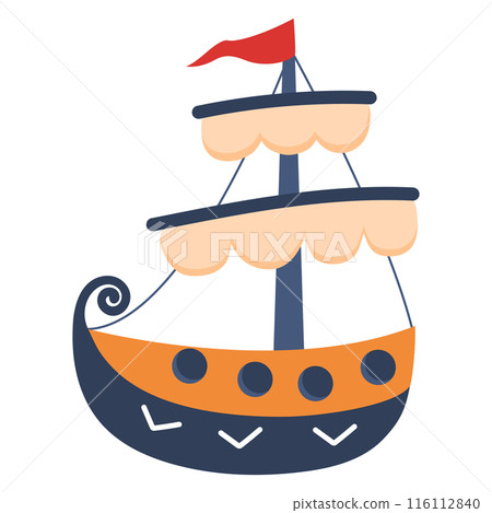 Cute ship. Sailing boat. Nursery art scandinavian style childish ship. Cute ship. Sailing boat. Nursery art scandinavian style childish ship. 116112840