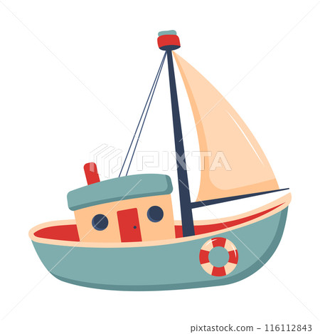 Cute ship. Sailing boat. Nursery art scandinavian style childish ship.  116112843