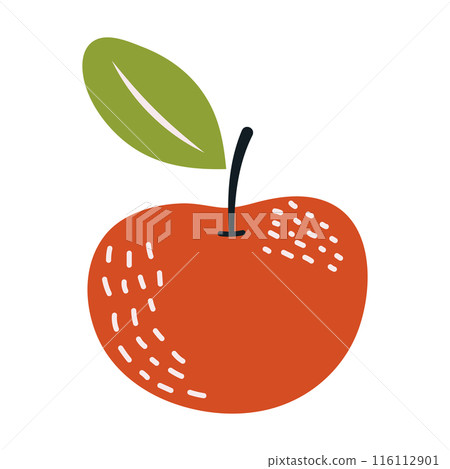 Apple in the style of nursery art. Hand drawn abstract fruit in boho style Apple in the style of nursery art. Hand drawn abstract fruit in boho style 116112901