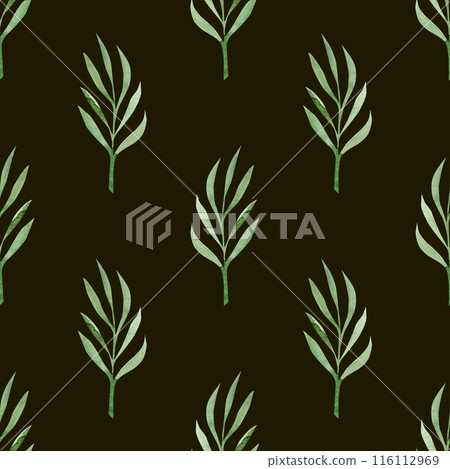 Plant pattern on dark background. Watercolor hand-drawn illustration Plant pattern on dark background. Watercolor hand-drawn illustration 116112969