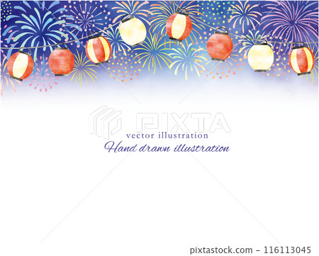 夏季節慶水彩背景燈籠和煙火 116113045