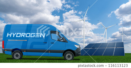 A hydrogen fuel cell delivery van concept. Clean transportation A hydrogen fuel cell delivery van concept. Clean transportation 116113123
