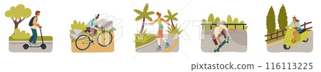 People using different eco-friendly transport vector illustration People using different eco-friendly transport vector illustration 116113225