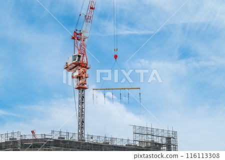 Construction site: Crane lifting weights 116113308