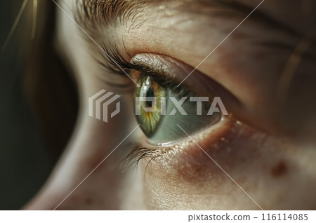Close-up of a woman's vivid green eyes 116114085
