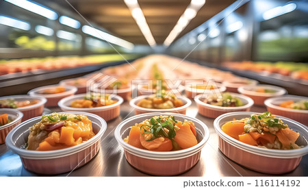 CG material: Image of bento lunches being made in a food processing factory CG material: Image of bento lunches being made in a food processing factory 116114192