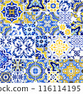 Talavera pattern. Azulejos Portugal. Turkish ornament. Moroccan tile mosaic. Spanish Ceramic tableware, folk print. Ethnic background. Mediterranean seamless wallpaper. 116114195