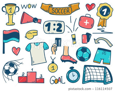 Hand drawn colored set of football elements 116114507