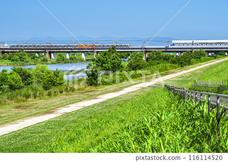 夏天的多摩川，從二子玉川站出發的東急電車，鬱鬱蔥蔥的河床風景【東京世田谷區～神奈川縣川崎市】 116114520