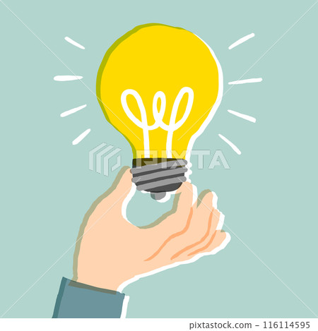 一隻手拿著燈泡的插畫素材靈感創意 一隻手拿著燈泡的插畫素材靈感創意 116114595