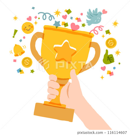 Hand holding a trophy cup 116114607