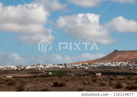 Lanscape and town Teguise, Lanzarote, Spain 116114677