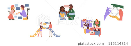 Social Interaction with Man and Woman Character Contact with Each Other Vector Set 116114814