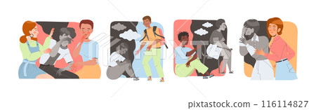 People Characters Supporting and Comforting Sad Friends with Problems Vector Set 116114827