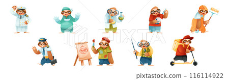 Funny Sloth Mammal Engaged in Different Occupation Wearing Professional Uniform Vector Set 116114922