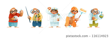 Funny Sloth Mammal Engaged in Different Occupation Wearing Professional Uniform Vector Set 116114923