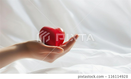Women's hand with red heart 116114928