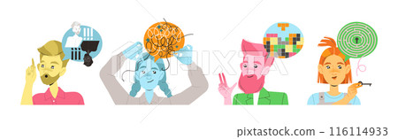 People Characters with Different Types of Thinking and Mindset Model Vector Set People Characters with Different Types of Thinking and Mindset Model Vector Set 116114933